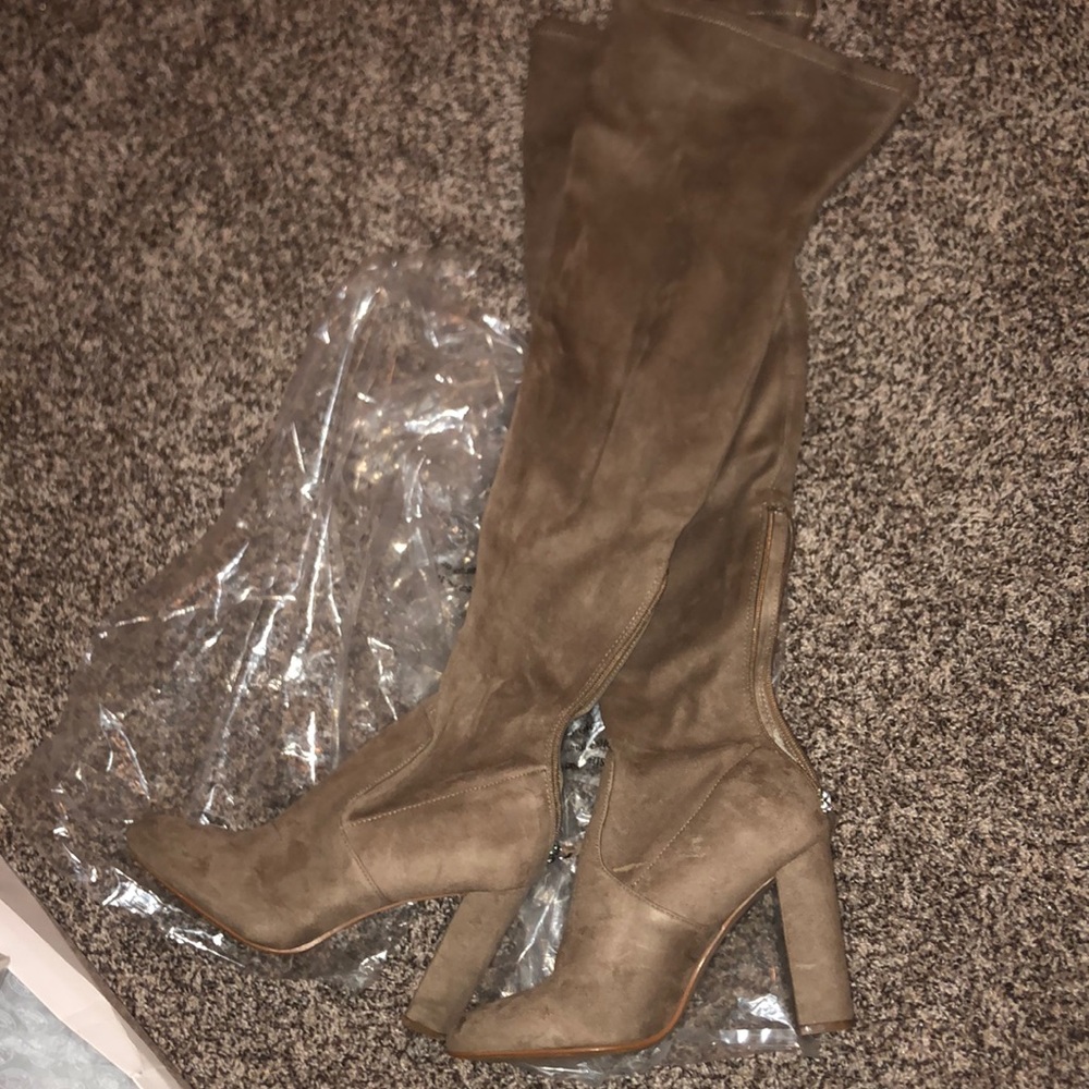 Steve Madden Thigh High Taupe Heel Boots